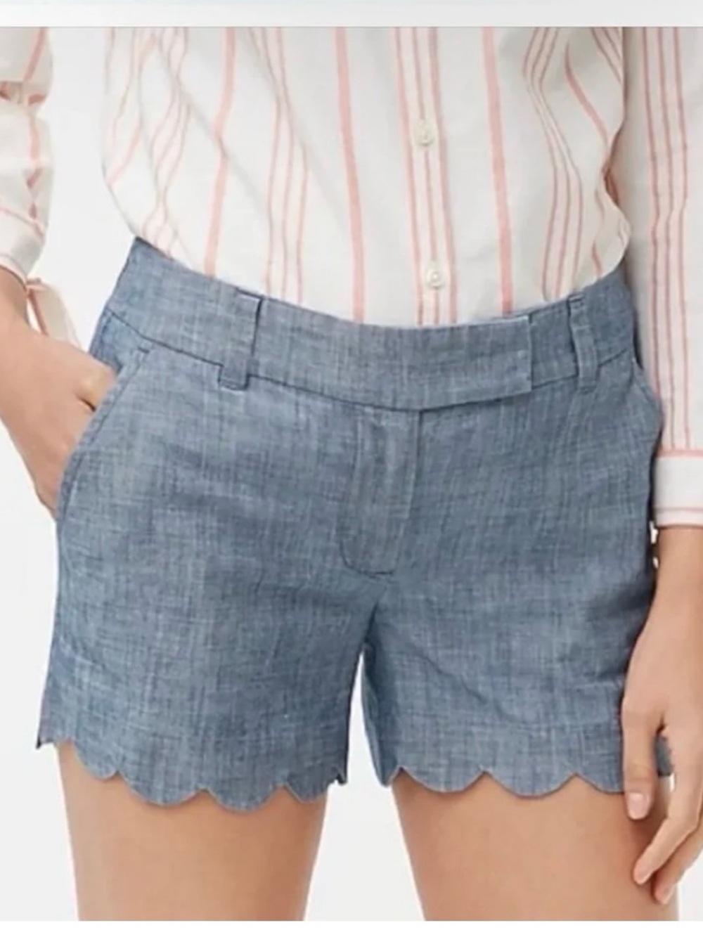 J. Crew Factory Chambray Scallop-Hem Shorts - Light Blue